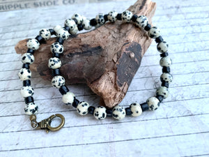 Dalmatian Jasper Necklace Real Stone Mens Primitive Jewelry, Men's Tribal Necklace, Rustic Choker for Men