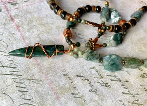 Jasper Tip Necklace Tree Agate Obsidian Primitive Jewelry, Tribal Necklace, Rustic Choker