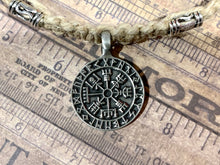 Load image into Gallery viewer, Viking Shield Pendant with Runes - Good Luck Charm -Rune-- Norse/Warrior/Protection/Amulet - Hemp Necklace

