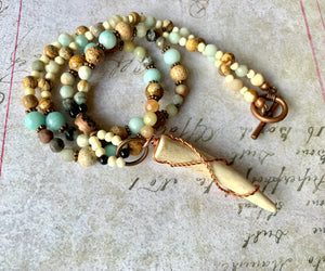 Antler Tip Necklace Amazonite Horn Primitive Jewelry, Tribal Necklace, Rustic Choker