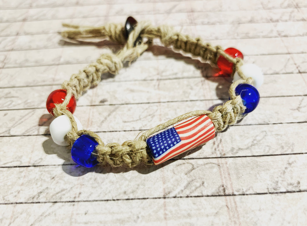 Hemp Bracelet with USA Flag Beads