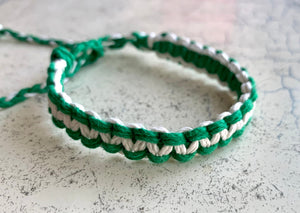 Custom order 48 Hemp Bracelets Green And White Colors