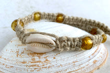 Load image into Gallery viewer, Surfer Phatty Thick Hemp Necklace With Cowrie Shell Gold Beads
