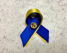 Load image into Gallery viewer, I Stand With Ukraine Pin Support Ukraine Blue and Yellow Awareness Ribbon Pin
