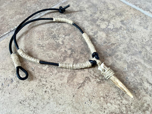 Deer Antler Leather Necklace, Primitive Jewelry, Men's Tribal Necklace