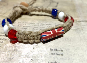 Hemp Bracelet with UK United Kingdom Flag Beads