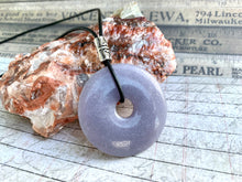Load image into Gallery viewer, Leather Necklace With Purple Stone Donut
