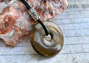 Leather Necklace With Tigereye Donut