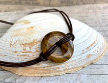 Load image into Gallery viewer, Leather Necklace With Tigereye Donut

