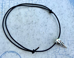 Leather Necklace With Pewter Bird Skull