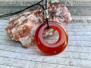 Leather Necklace With Red Agate Donut
