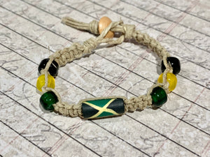 Hemp Bracelet with Jamaica Flag Beads