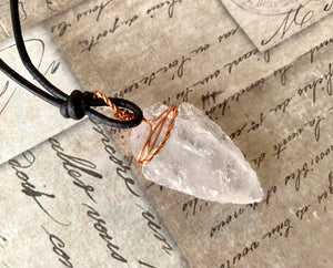 Arrowhead Leather Necklace Quartz Real Stone, Primitive Jewelry, Men's Tribal Necklace