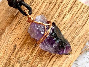 Arrowhead Leather Necklace Amethyst Real Stone, Primitive Jewelry, Men's Tribal Necklace