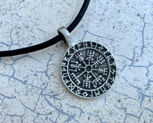 Viking Shield Pendant with Runes - Good Luck Charm --- Norse/Warrior/Protection/Amulet - Leather Necklace