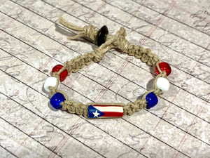 Hemp Bracelet with Puerto Rico Flag Beads