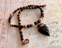 Load image into Gallery viewer, Arrowhead Necklace Obsidian Real Stone Mens Primitive Jewelry, Men&#39;s Tribal Necklace, Rustic Choker for Men
