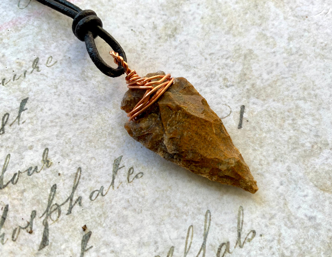 Arrowhead Leather Necklace Flint Real Stone, Primitive Jewelry, Men's Tribal Necklace