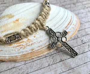 Surfer Phatty Thick Hemp Necklace With Celtic Cross