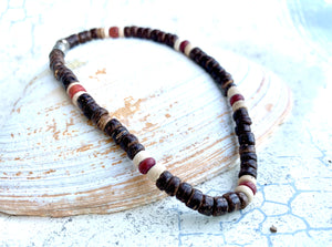 Surfer Coconut Shell Bracelet Anklet Brown Red 9 in