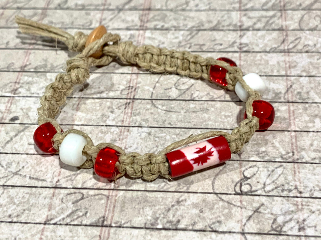 Hemp Bracelet with Canada Flag Beads