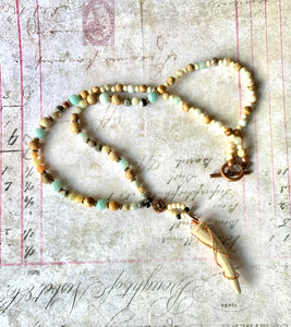 Antler Tip Necklace Amazonite Horn Primitive Jewelry, Tribal Necklace, Rustic Choker