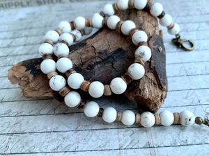 White Magnesite Necklace Real Stone Mens Primitive Jewelry, Men's Tribal Necklace, Rustic Choker for Men