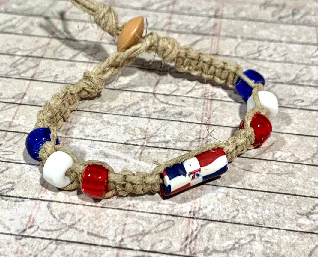 Hemp Bracelet with Dominican Republic Flag Beads