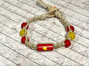 Hemp Bracelet with Vietnam Flag Beads