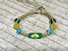 Load image into Gallery viewer, Hemp Bracelet with Brazil Flag Beads
