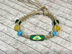 Hemp Bracelet with Brazil Flag Beads