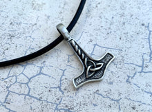 Load image into Gallery viewer, Leather Necklace With Pewter Thors Hammer
