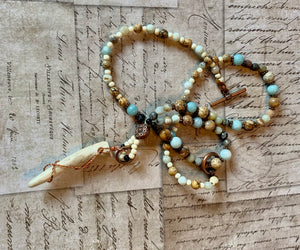 Antler Tip Necklace Amazonite Horn Primitive Jewelry, Tribal Necklace, Rustic Choker