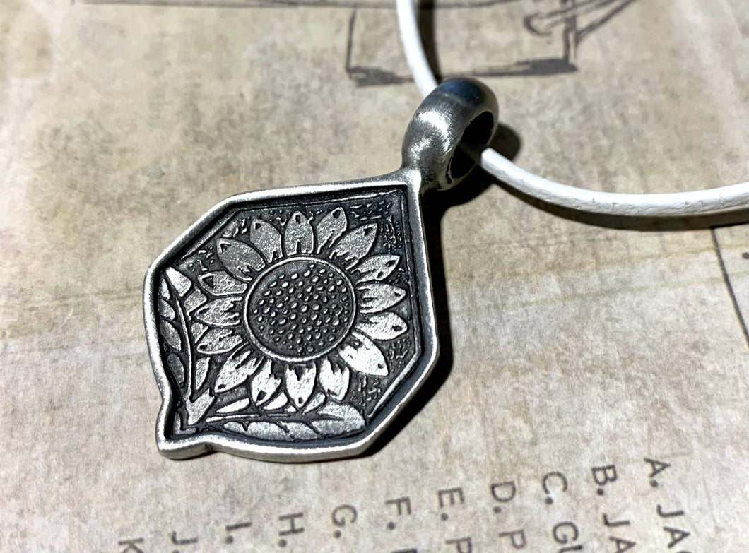 Leather Necklace With Pewter Flower Pendant