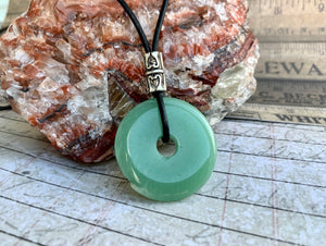 Leather Necklace With Green Aventurine Donut