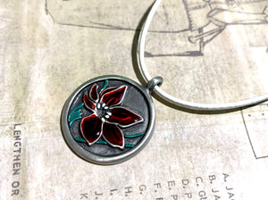 Leather Necklace With Pewter Flower Pendant