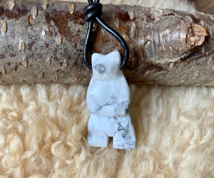 Bear Leather Totem Necklace Howlite Real Stone Native Pendant