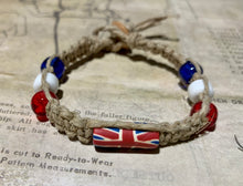 Load image into Gallery viewer, Hemp Bracelet with UK United Kingdom Flag Beads
