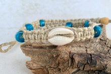 Load image into Gallery viewer, Surfer Phatty Thick Hemp Necklace With Cowrie Shell Aqua Beads
