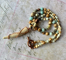 Load image into Gallery viewer, Antler Tip Necklace Amazonite Horn Primitive Jewelry, Tribal Necklace, Rustic Choker
