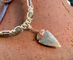 Arrowhead Hemp Necklace Flint Real Stone, Primitive Jewelry, Men's Tribal Necklace