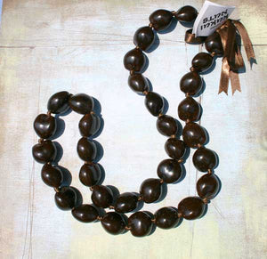 Kukui Nut Lei Necklace Hawaii Brown 21 inches Free Shipping - sunnybeachjewelry