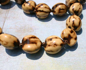 Kukui Nut Lei Necklace Hawaii Marble Brown 32 inches Free Shipping - sunnybeachjewelry