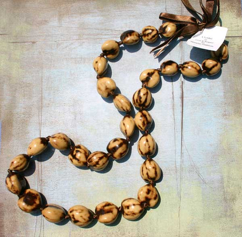 Kukui Nut Lei Necklace Hawaii Marble Brown 32 inches Free Shipping - sunnybeachjewelry