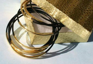 Leather Bangles Bracelets Black Gold Or Silver Metal Tubes - sunnybeachjewelry