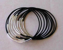 Load image into Gallery viewer, Leather Bangles Bracelets Black Gold Or Silver Metal Tubes - sunnybeachjewelry
