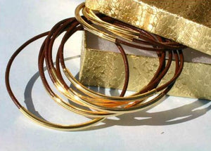 Leather Bangles Bracelets Brown Gold Or Silver Metal Tubes - sunnybeachjewelry