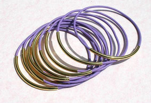 Leather Bangles Bracelets Lavender Gold Or Silver Metal Tubes - sunnybeachjewelry