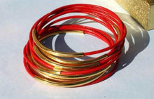 Load image into Gallery viewer, Leather Bangles Bracelets Red Gold Or Silver Metal Tubes - sunnybeachjewelry
