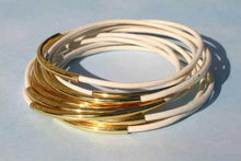 Load image into Gallery viewer, Leather Bangles Bracelets White Gold Or Silver Metal Tubes - sunnybeachjewelry
